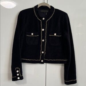 ENDLESS ROSE NWOT Chain Trim Textured Cardigan Jacket Pearl Buttons, Size M